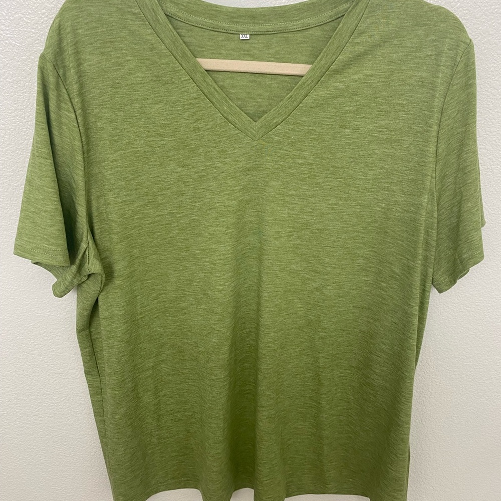 Green V-Neck Women's Top